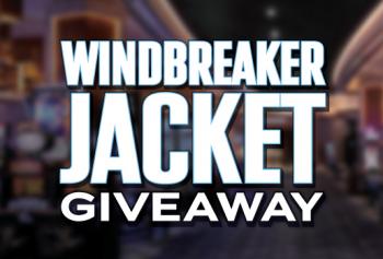 Windbreaker Jacket Giveaway Windbreaker Jacket Giveaway words over Casino image in background